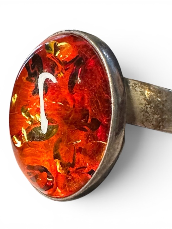 Jewelry - Vintage Sterling Silver Baltic Amber Cabochon Ring Adjustable Size 7.5